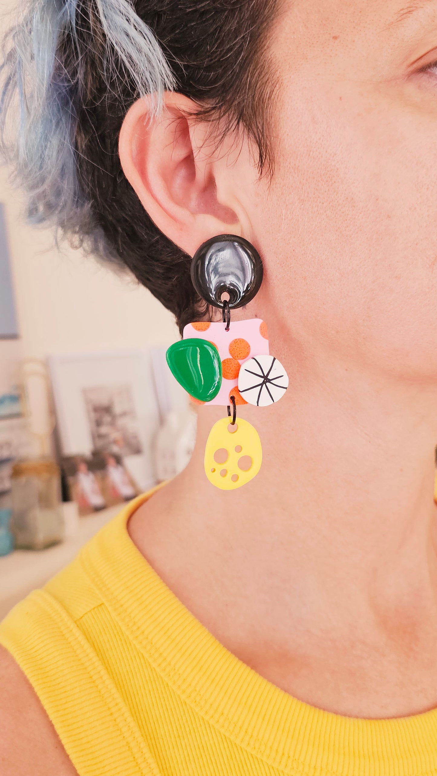 Vibrant Abstract Polymer Clay Statement Earrings