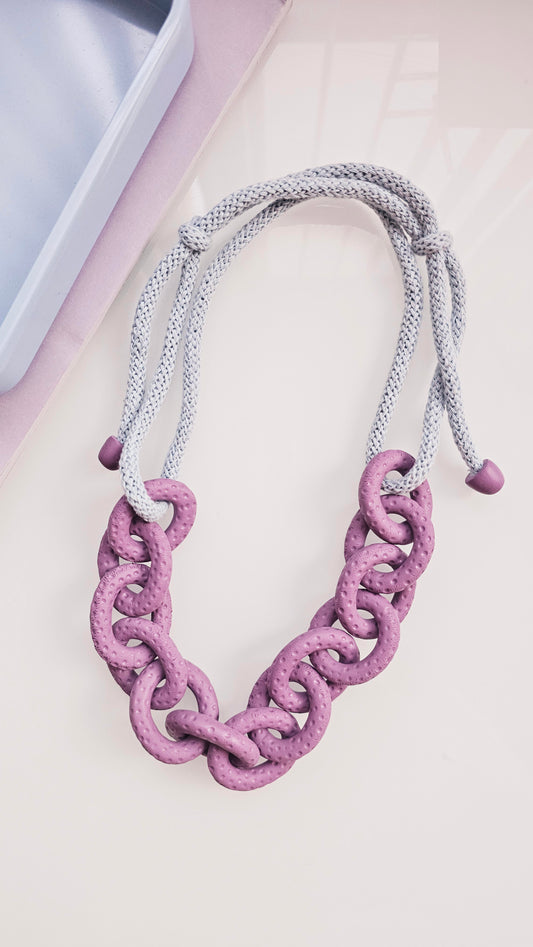 Dusty Lavender Chunky Polymer Clay Chain Necklace with Cotton Cord