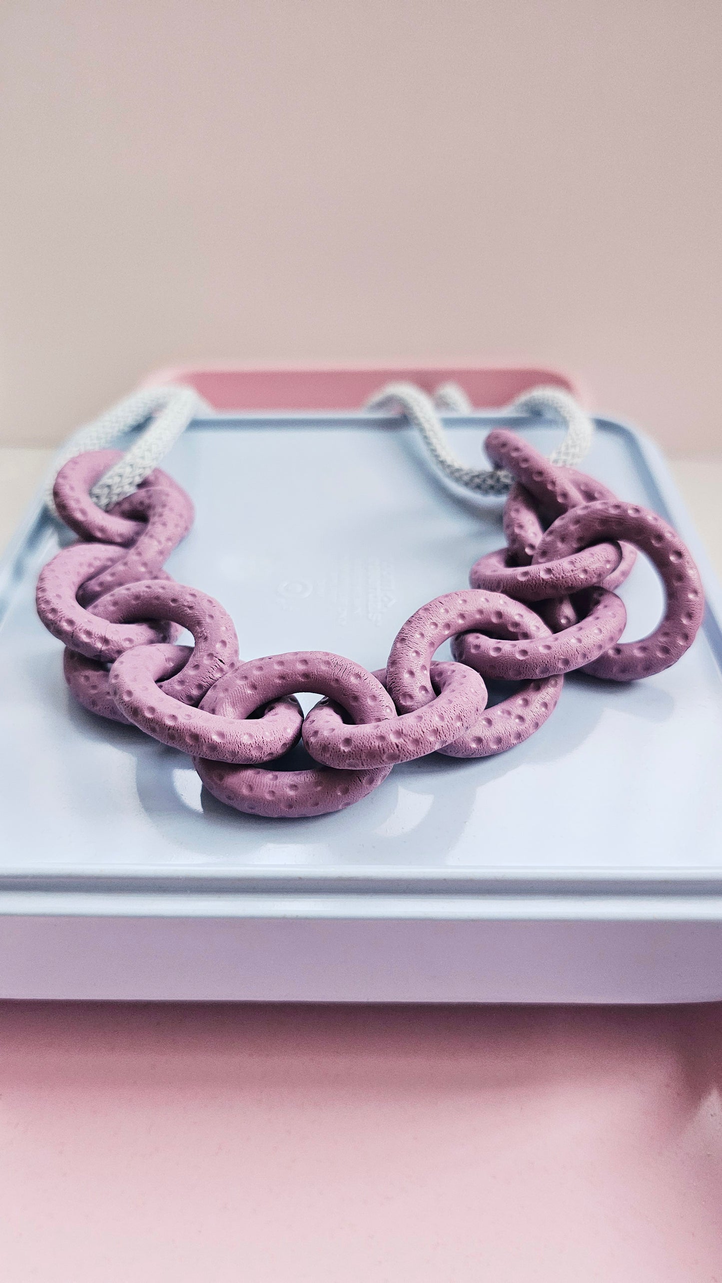 Dusty Lavender Chunky Polymer Clay Chain Necklace with Cotton Cord