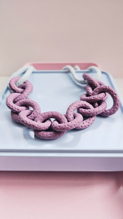 Dusty Lavender Chunky Polymer Clay Chain Necklace with Cotton Cord