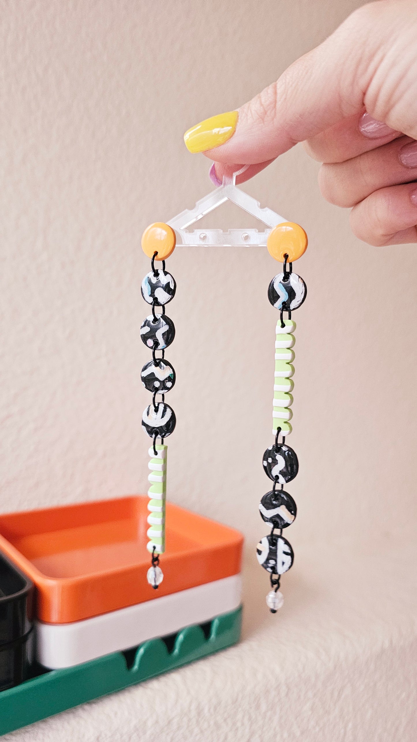Hand-Painted Eye Doodle Earrings - Mismatched Long Dangles