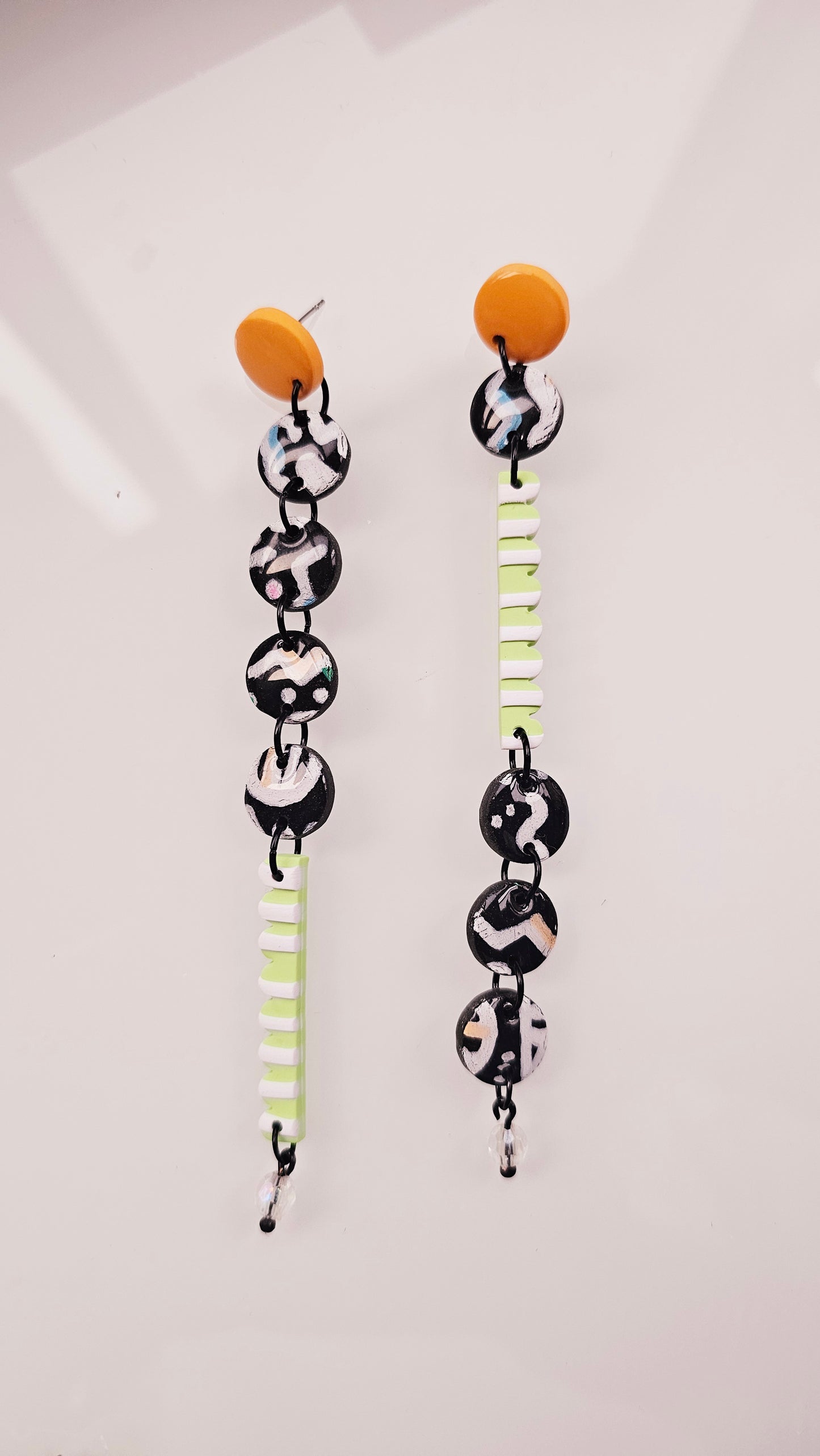 Hand-Painted Eye Doodle Earrings - Mismatched Long Dangles