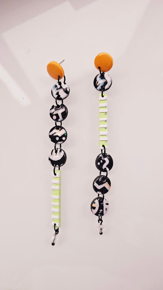 Hand-Painted Eye Doodle Earrings - Mismatched Long Dangles