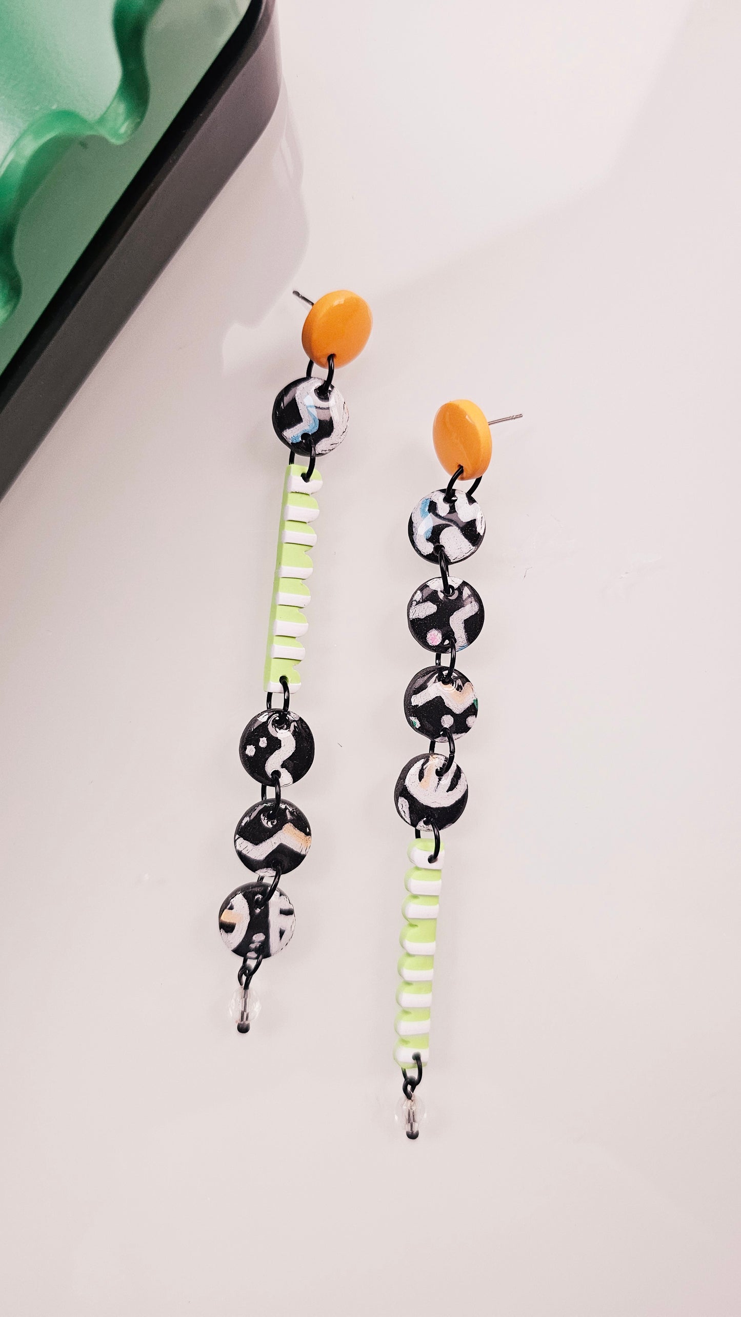 Hand-Painted Eye Doodle Earrings - Mismatched Long Dangles