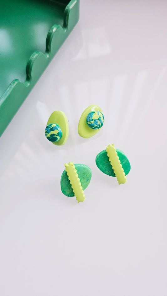 Lime Splash Stud Duo – Mixed Clay Stud Set