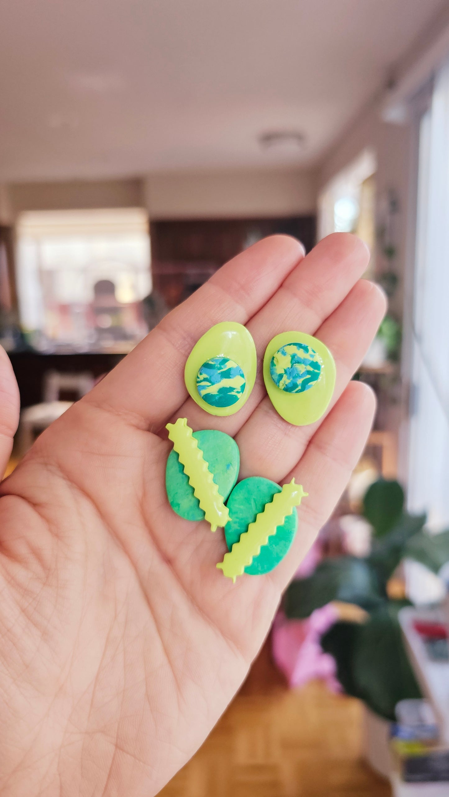 Lime Splash Stud Duo – Mixed Clay Stud Set