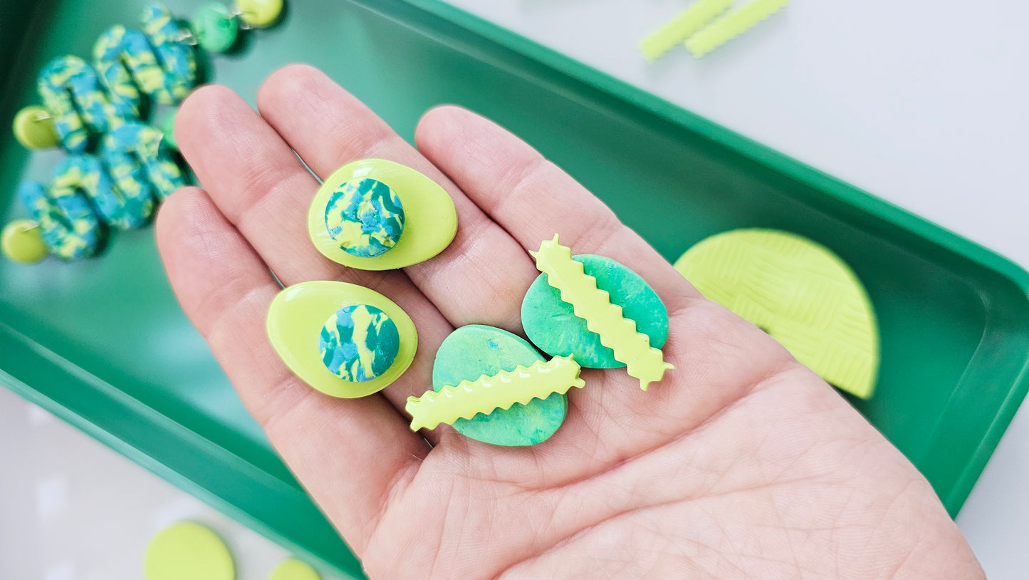 Lime Splash Stud Duo – Mixed Clay Stud Set