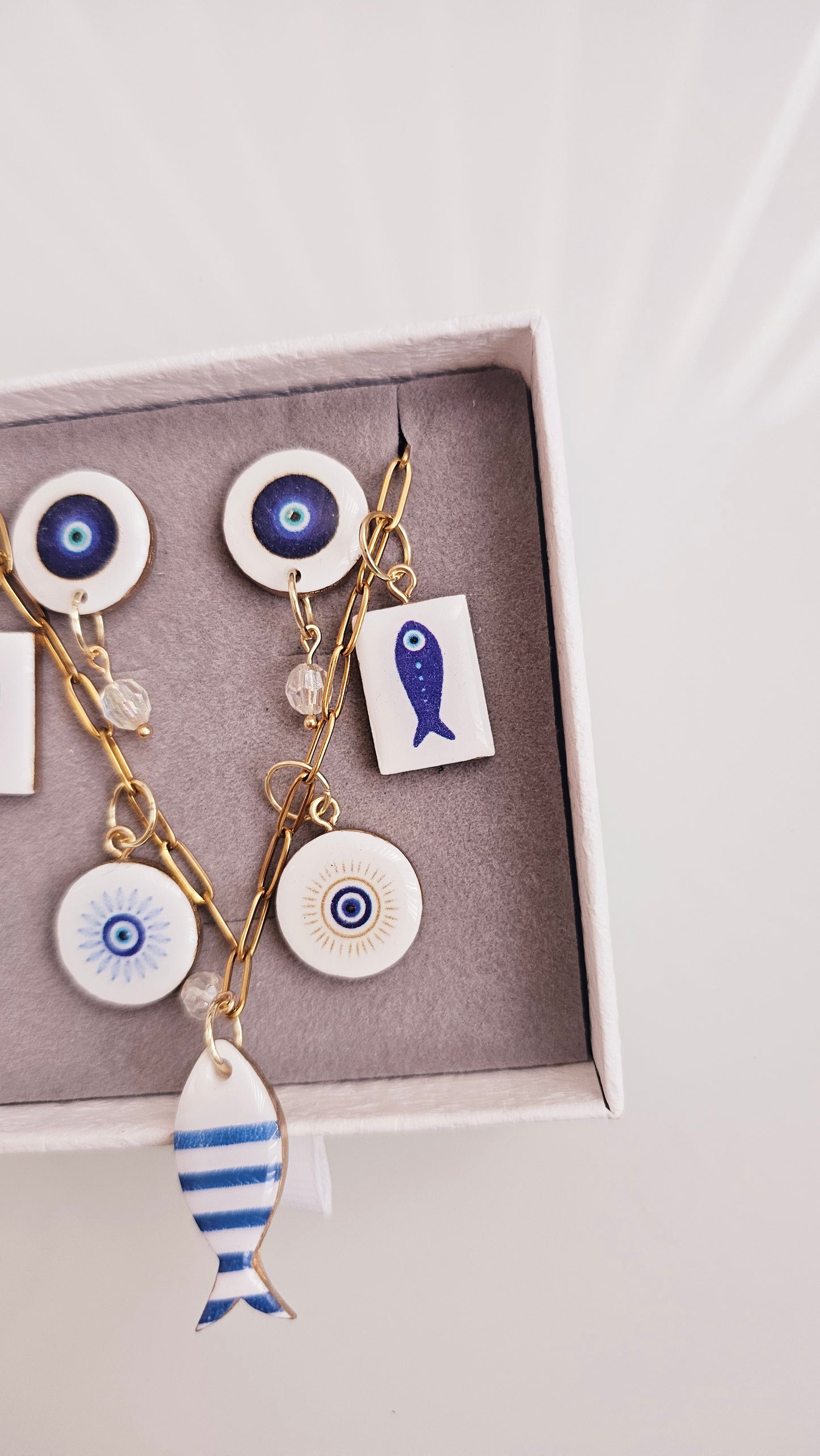 Blue Talisman Gift Box – Evil Eye & Fish Clay Jewelry Set