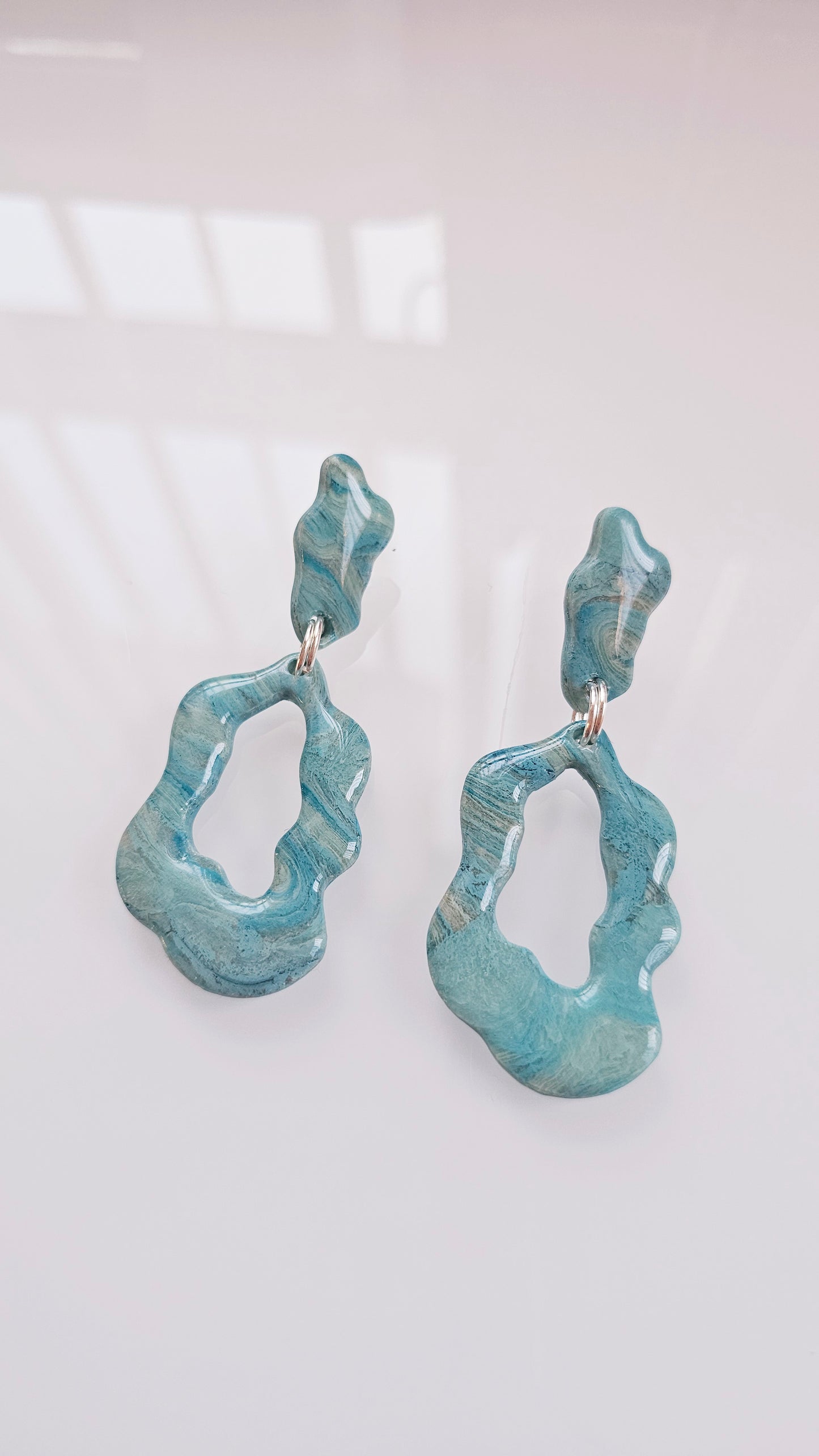 Ocean Drift Statement Earrings – Hand-Marbled Polymer Clay