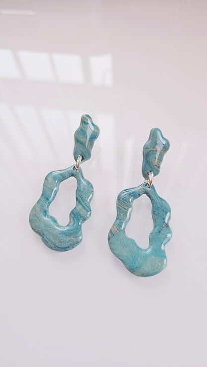 Ocean Drift Statement Earrings – Hand-Marbled Polymer Clay