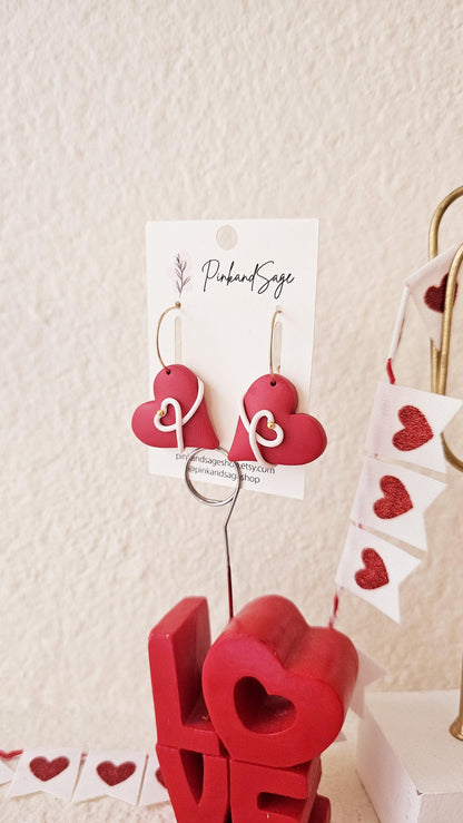Heart-shape Handmade Clay Earrings, Lightweight Polymer Clay Earrings, Gift for Wife, Best Friend or Sister