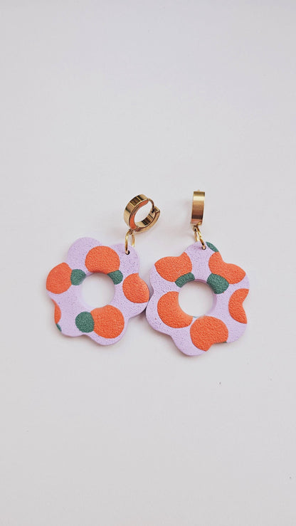 Citrus Bloom: Flower Dangle Earrings with Orange Pattern for Creative Woman, Handmade Gifts for Flower and Orange Lovers