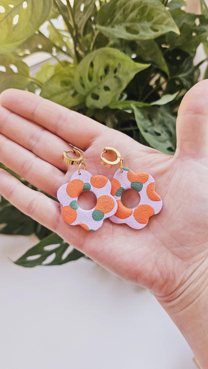 Citrus Bloom: Flower Dangle Earrings with Orange Pattern for Creative Woman, Handmade Gifts for Flower and Orange Lovers