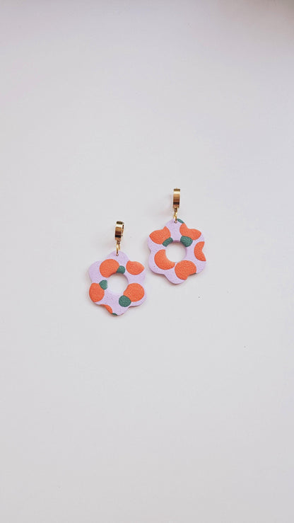 Citrus Bloom: Flower Dangle Earrings with Orange Pattern for Creative Woman, Handmade Gifts for Flower and Orange Lovers
