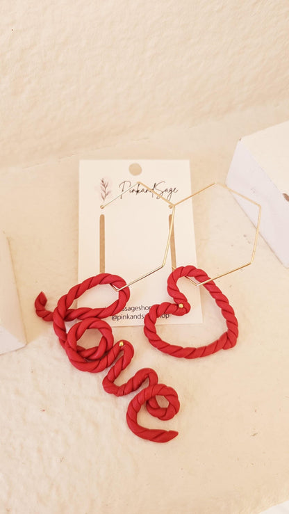 Handmade Clay Earrings, Mismatch "love" & Heart Earring Set, Lightweight Polymer Clay, Gift for Wife, Best Friend or Sister