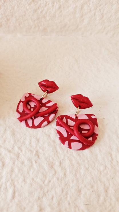 Handmade Clay Earrings with Mini Red Lips, Lightweight Polymer Clay Earrings, Gift for Wife, Best Friend or Sister