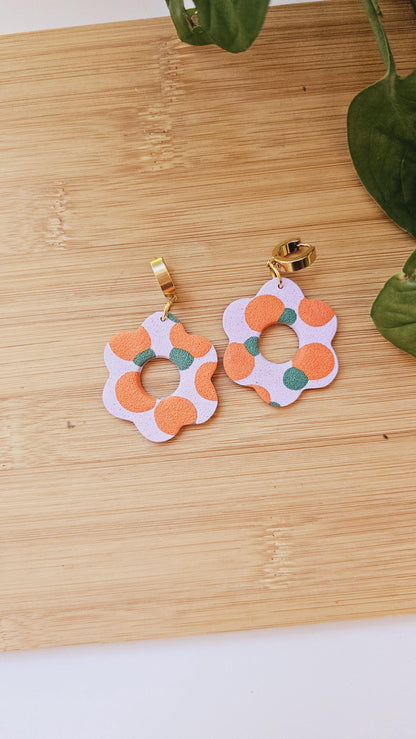 Citrus Bloom: Flower Dangle Earrings with Orange Pattern for Creative Woman, Handmade Gifts for Flower and Orange Lovers