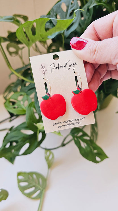 Juicy Apple Drops: Handmade Dangle Earrings, Best for Teachers, Back to School and Fruit Lovers
