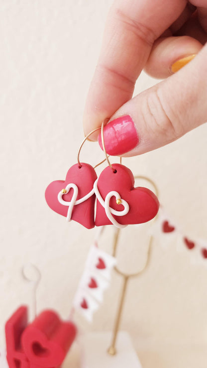Heart-shape Handmade Clay Earrings, Lightweight Polymer Clay Earrings, Gift for Wife, Best Friend or Sister