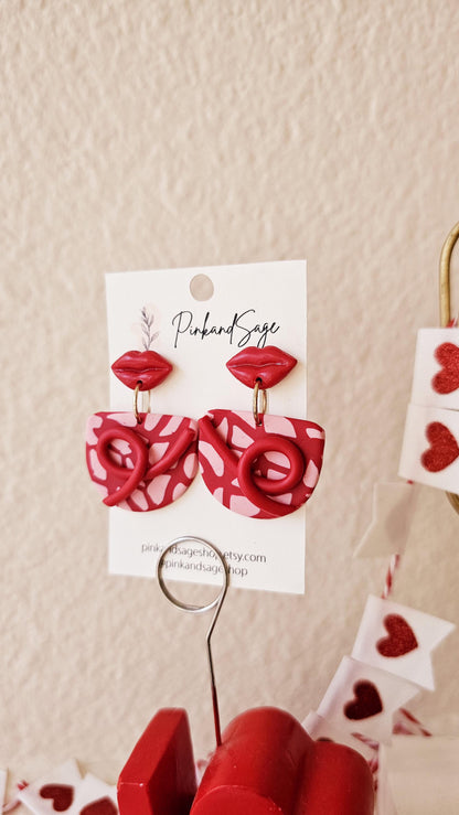 Handmade Clay Earrings with Mini Red Lips, Lightweight Polymer Clay Earrings, Gift for Wife, Best Friend or Sister