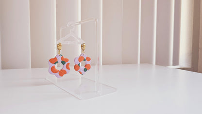 Citrus Bloom: Flower Dangle Earrings with Orange Pattern for Creative Woman, Handmade Gifts for Flower and Orange Lovers