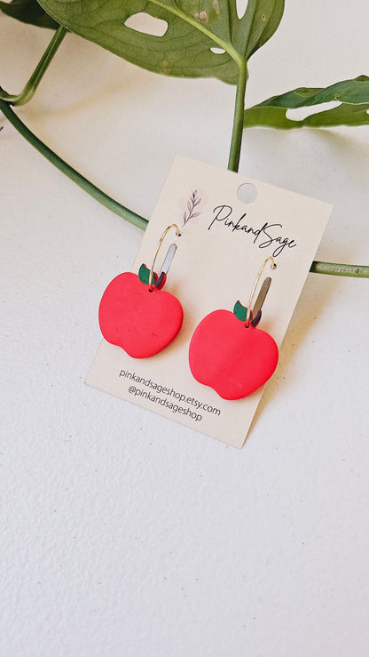 Juicy Apple Drops: Handmade Dangle Earrings, Best for Teachers, Back to School and Fruit Lovers