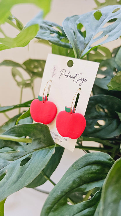 Juicy Apple Drops: Handmade Dangle Earrings, Best for Teachers, Back to School and Fruit Lovers