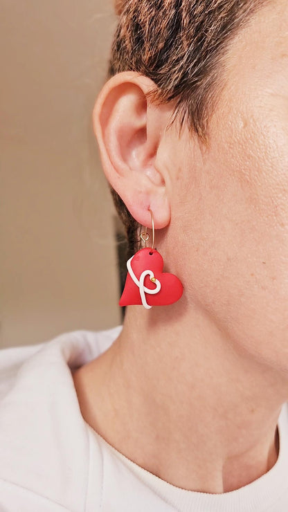 Heart-shape Handmade Clay Earrings, Lightweight Polymer Clay Earrings, Gift for Wife, Best Friend or Sister