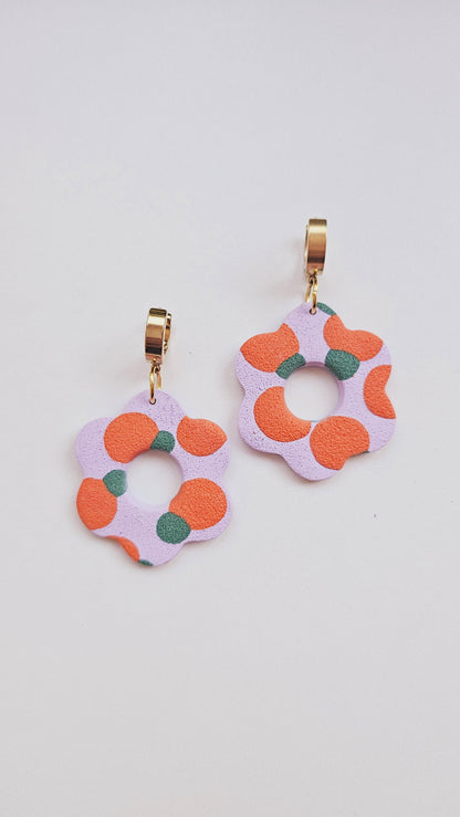 Citrus Bloom: Flower Dangle Earrings with Orange Pattern for Creative Woman, Handmade Gifts for Flower and Orange Lovers