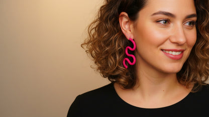 Wavy Curve Earrings • Bold, Playful, Lightweight Polymer Clay