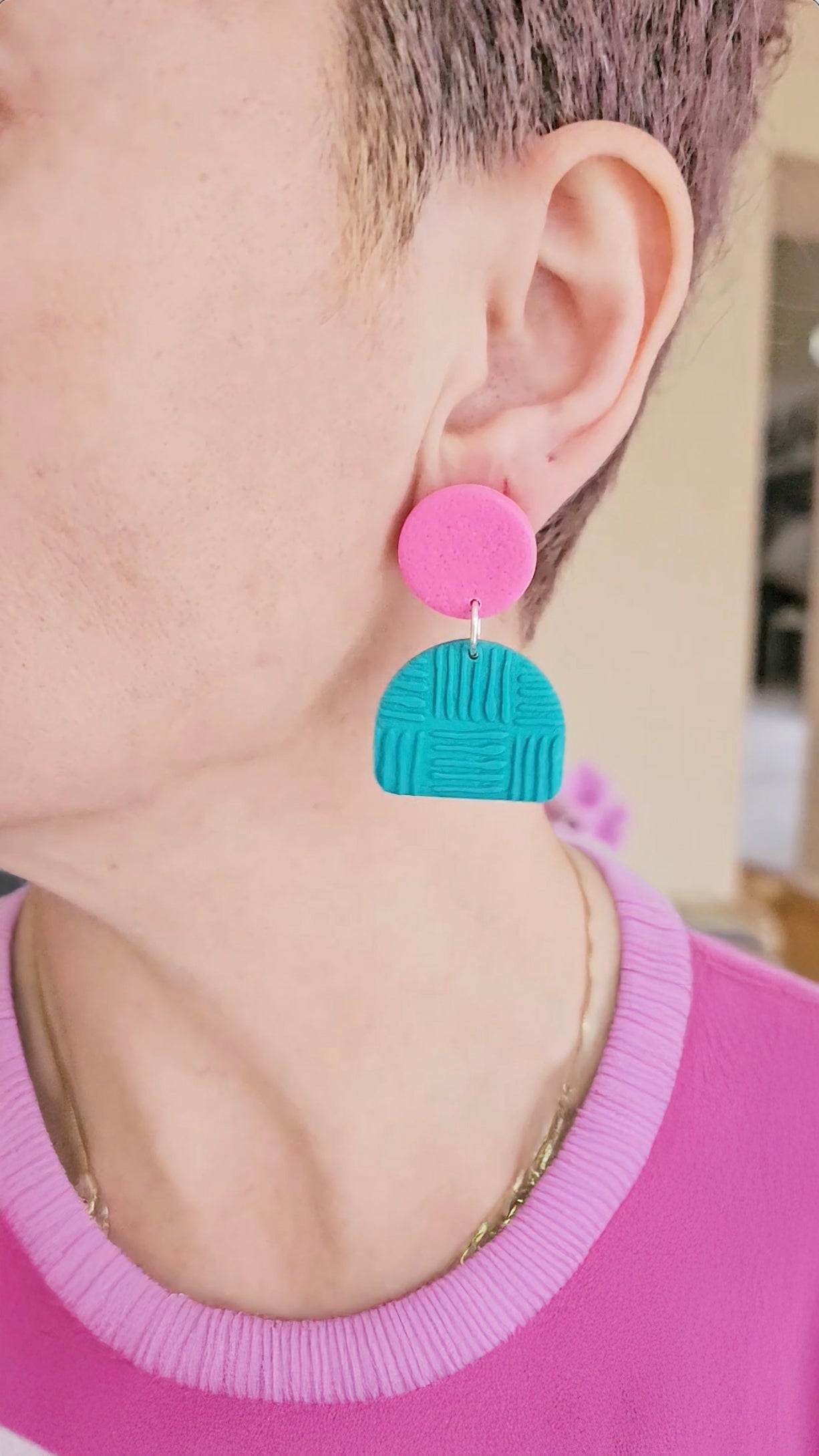 Modern Geometric Earrings - Lightweight Polymer Clay - Unique Handmade Jewelry - Colorful Jewelry Gift