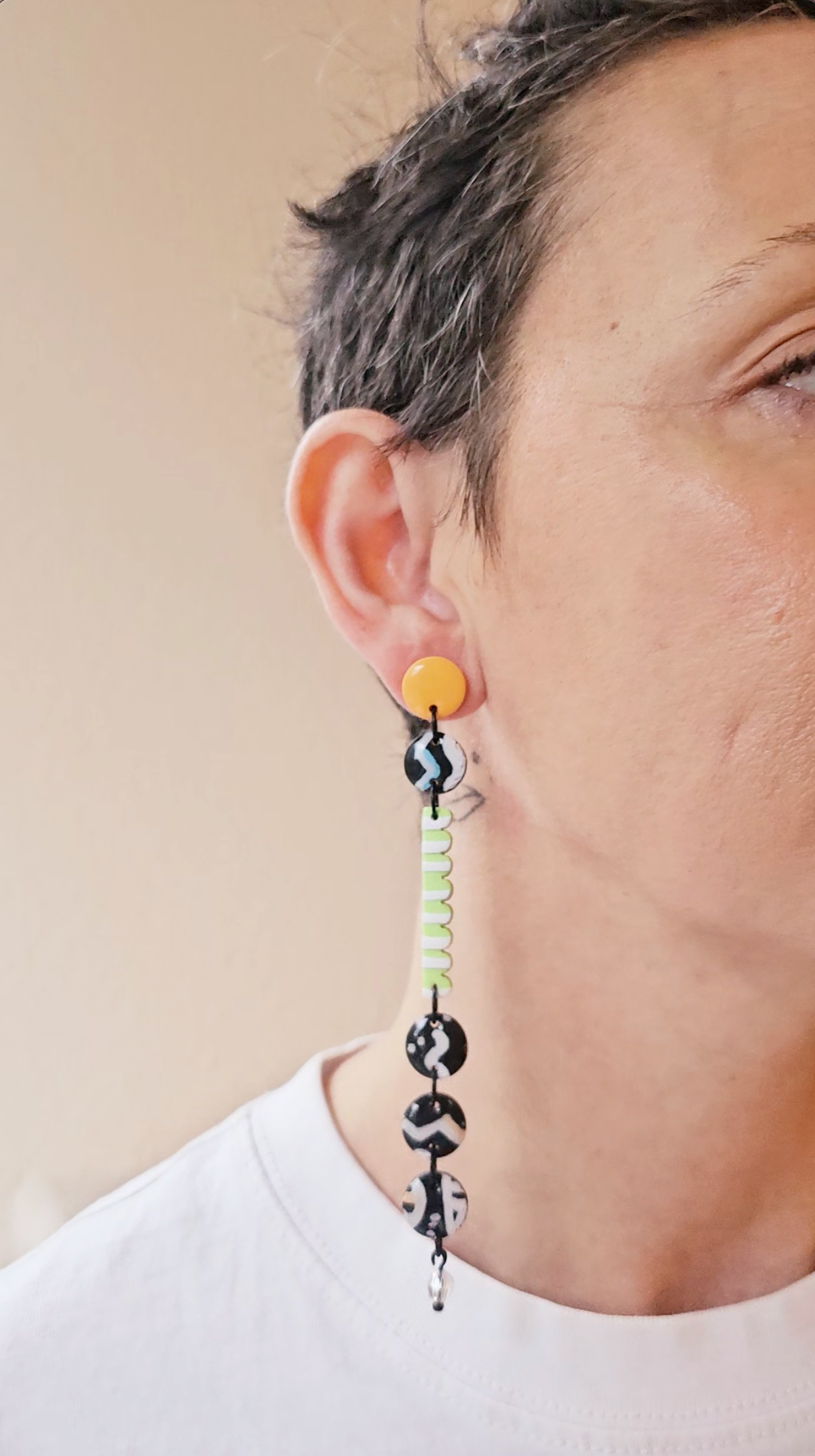 Hand-Painted Eye Doodle Earrings - Mismatched Long Dangles