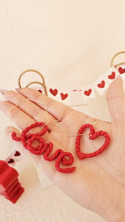 Handmade Clay Earrings, Mismatch "love" & Heart Earring Set, Lightweight Polymer Clay, Gift for Wife, Best Friend or Sister