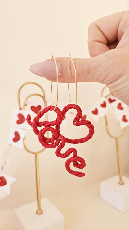 Handmade Clay Earrings, Mismatch "love" & Heart Earring Set, Lightweight Polymer Clay, Gift for Wife, Best Friend or Sister