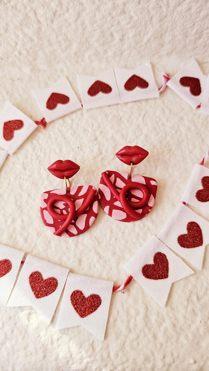Handmade Clay Earrings with Mini Red Lips, Lightweight Polymer Clay Earrings, Gift for Wife, Best Friend or Sister
