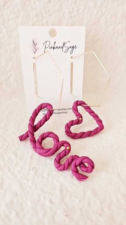 Handmade Clay Earrings, Mismatch "love" & Heart Earring Set, Lightweight Polymer Clay, Gift for Wife, Best Friend or Sister