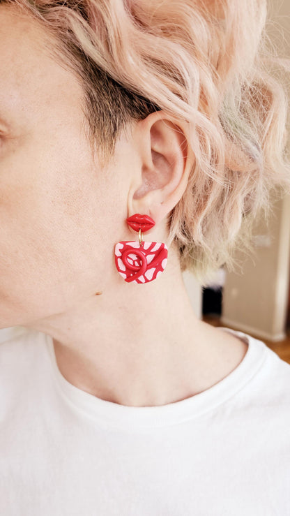 Handmade Clay Earrings with Mini Red Lips, Lightweight Polymer Clay Earrings, Gift for Wife, Best Friend or Sister