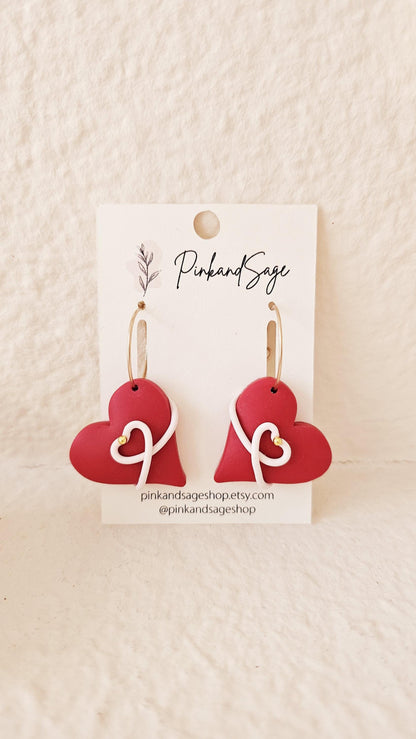Heart-shape Handmade Clay Earrings, Lightweight Polymer Clay Earrings, Gift for Wife, Best Friend or Sister