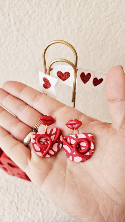 Handmade Clay Earrings with Mini Red Lips, Lightweight Polymer Clay Earrings, Gift for Wife, Best Friend or Sister