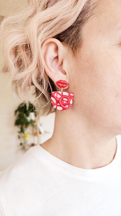 Handmade Clay Earrings with Mini Red Lips, Lightweight Polymer Clay Earrings, Gift for Wife, Best Friend or Sister