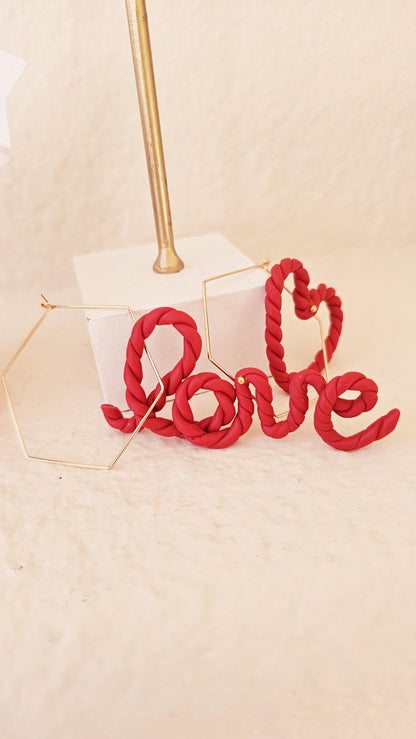 Handmade Clay Earrings, Mismatch "love" & Heart Earring Set, Lightweight Polymer Clay, Gift for Wife, Best Friend or Sister