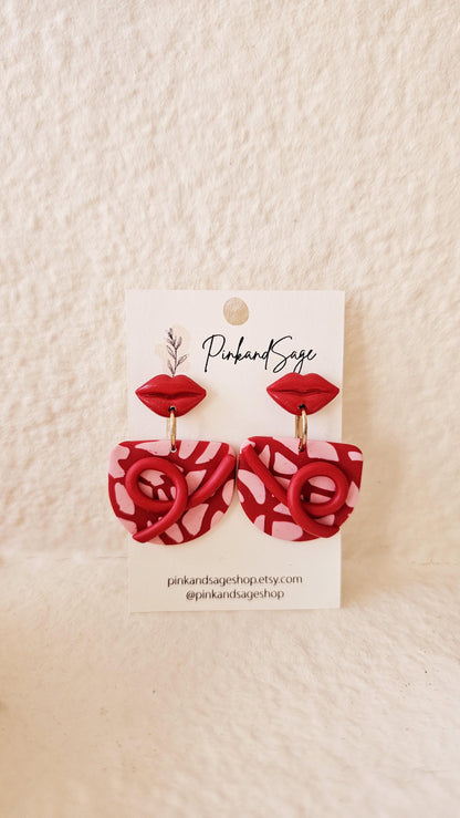 Handmade Clay Earrings with Mini Red Lips, Lightweight Polymer Clay Earrings, Gift for Wife, Best Friend or Sister