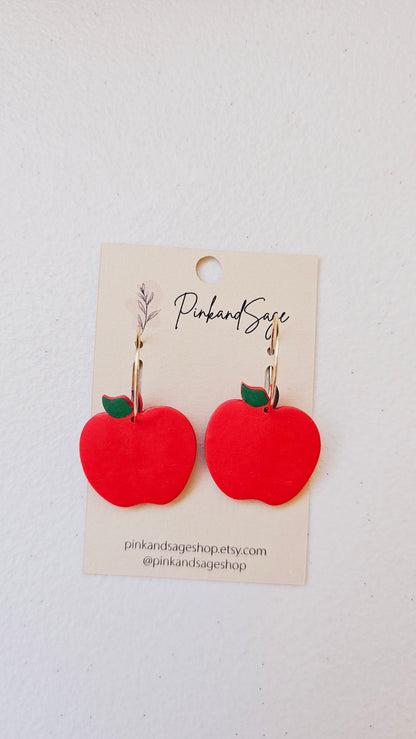 Juicy Apple Drops: Handmade Dangle Earrings, Best for Teachers, Back to School and Fruit Lovers