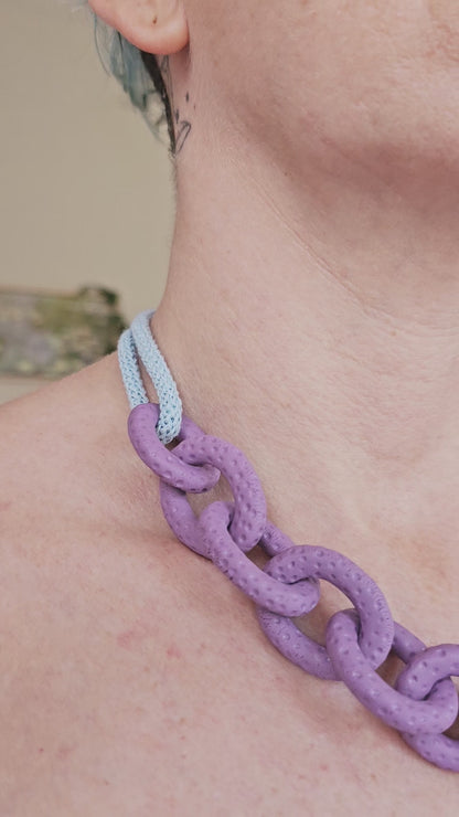 Dusty Lavender Chunky Polymer Clay Chain Necklace with Cotton Cord
